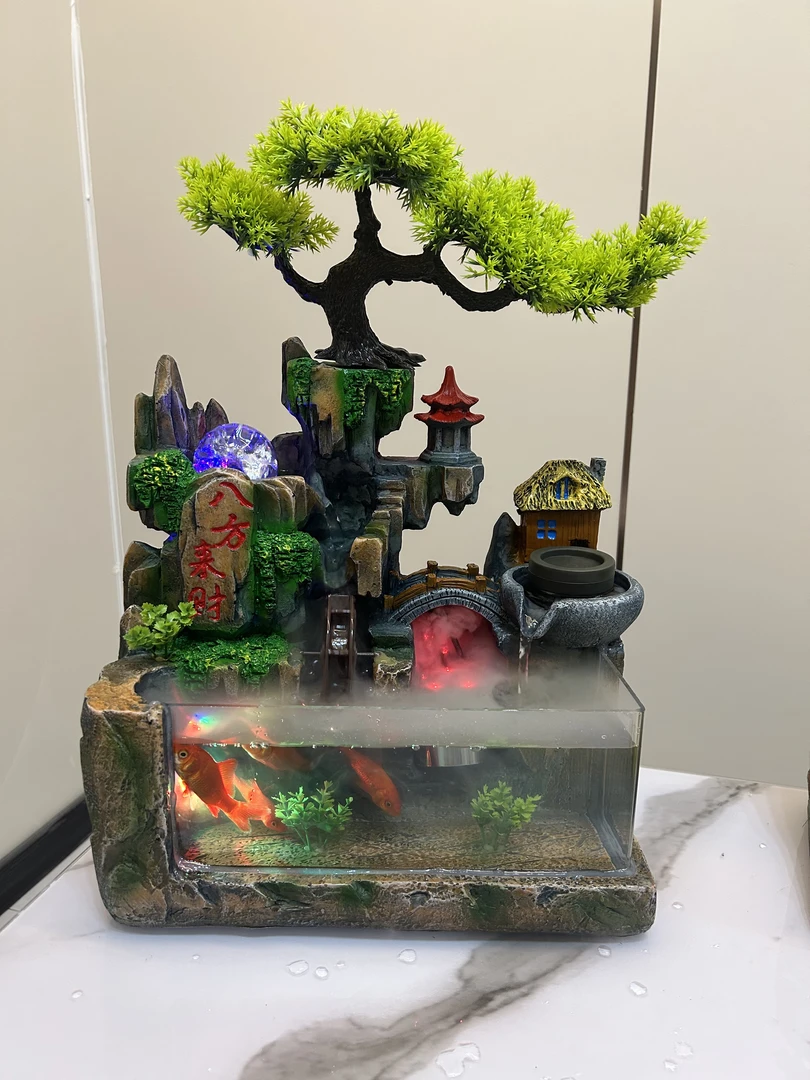 雾化版【八方来财】-透明款桌面循环流水鱼缸摆件玄关办工作收银台