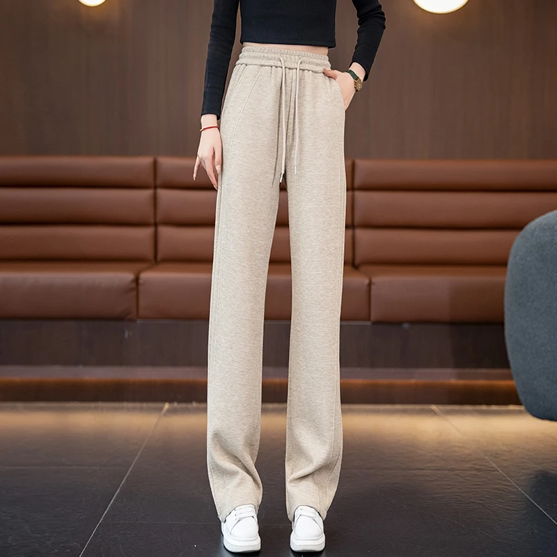 ESSENCEZAZOREVEAL/露卡索冬季加绒窄版阔腿裤保暖显瘦休闲长裤