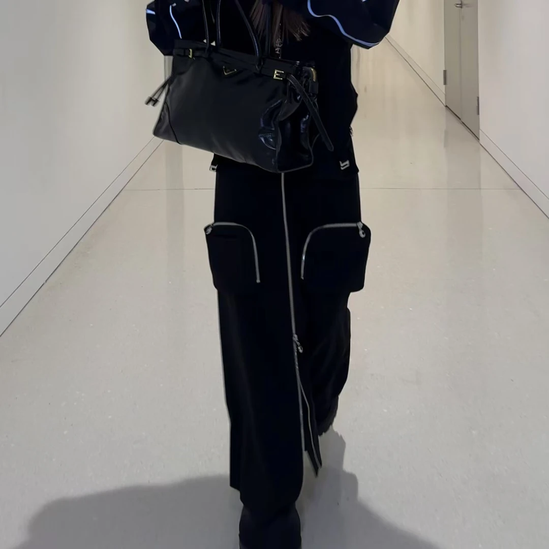 立体口袋拉链半裙