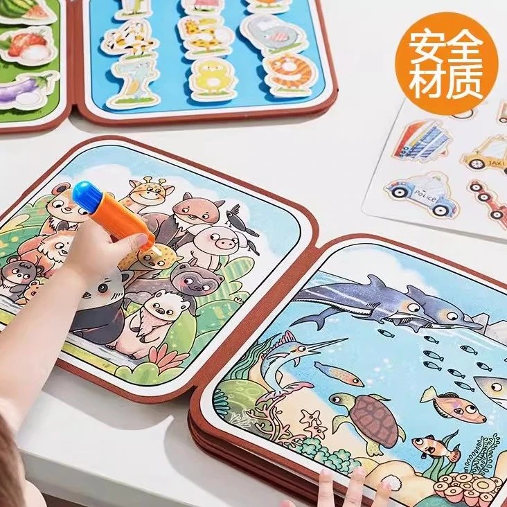 德国神奇水画本儿童反覆涂鸦绘画撕安静书清水涂色宝宝水显画画册