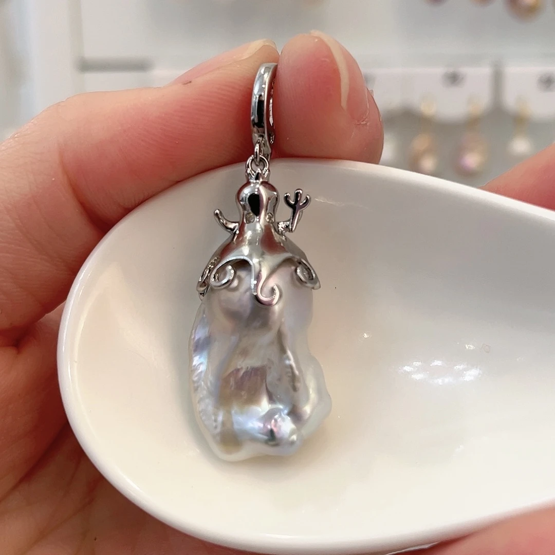 淡水珍珠天然珍珠巴洛克银S925镶嵌