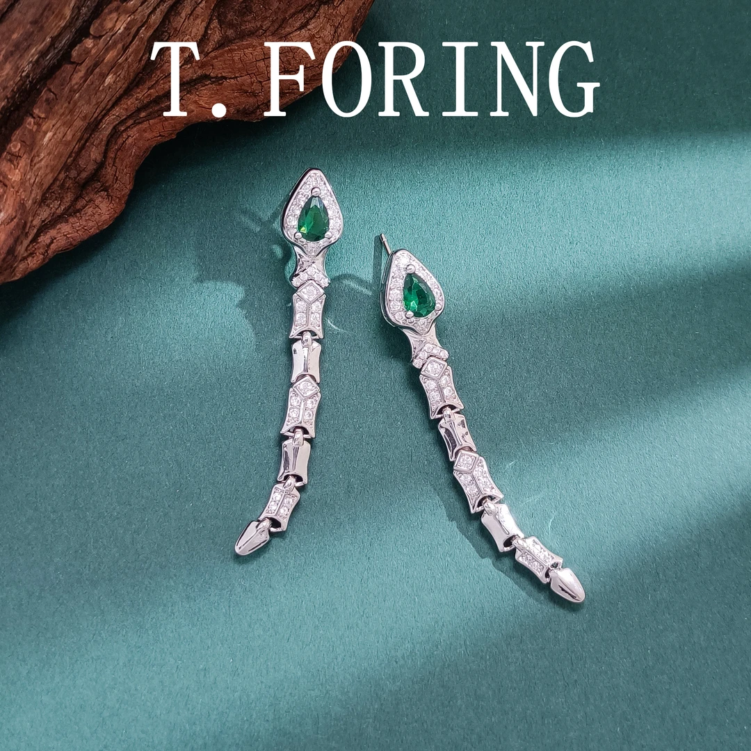 铜合金合成锆石耳饰 WHLM-002146【绿光灵蛇】耳环气质百搭时尚