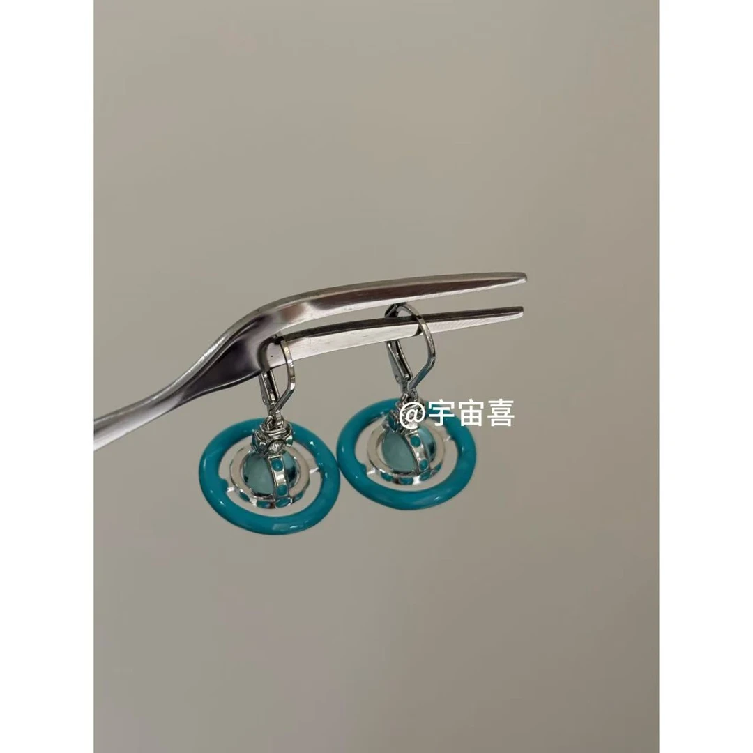 铜合金仿水晶耳饰 A2-105【立体珐琅湖蓝色星球orb耳扣】