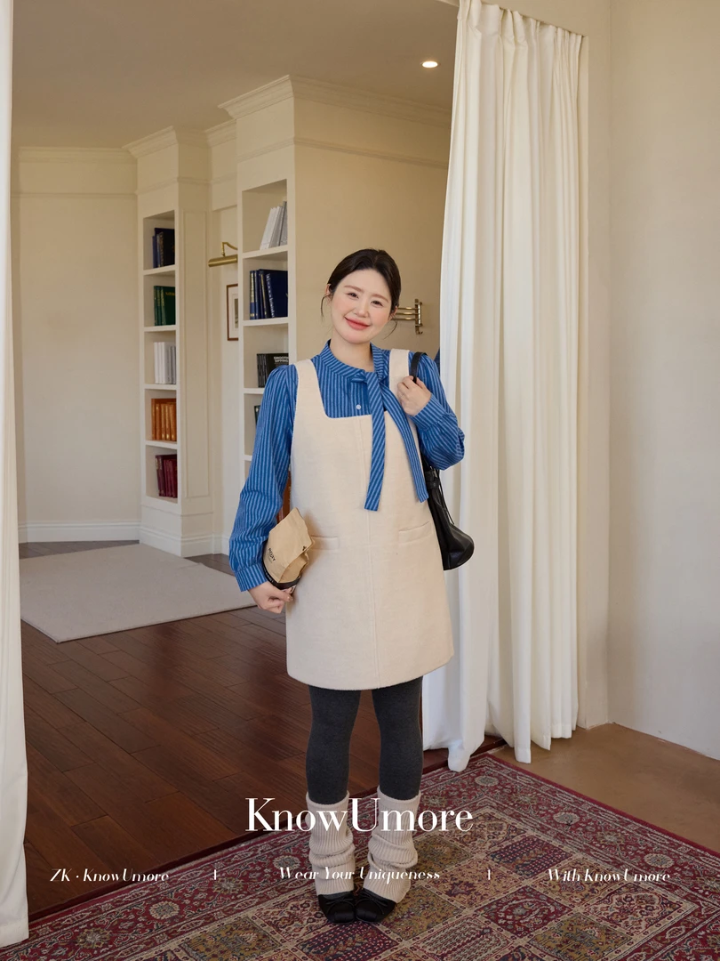 知葵微胖定制【海盐胶片】冬韩系毛呢背心裙9694