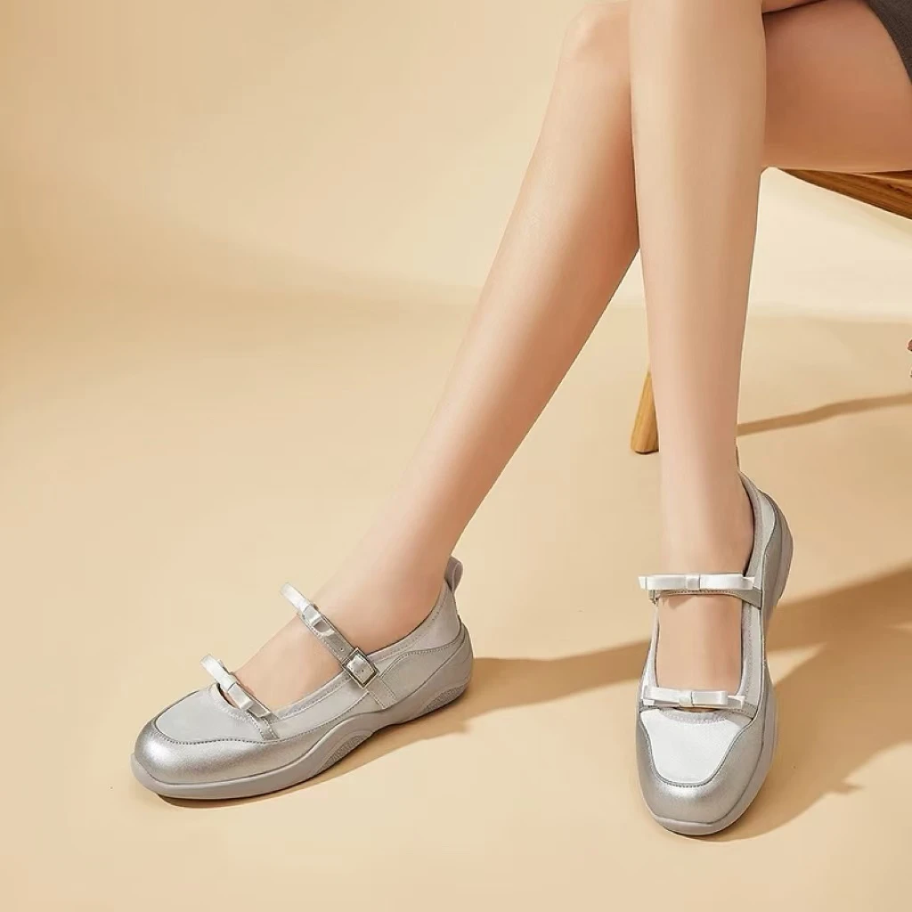 C866 银色  时尚舒适低跟圆头平底浅口玛丽珍浅口单鞋