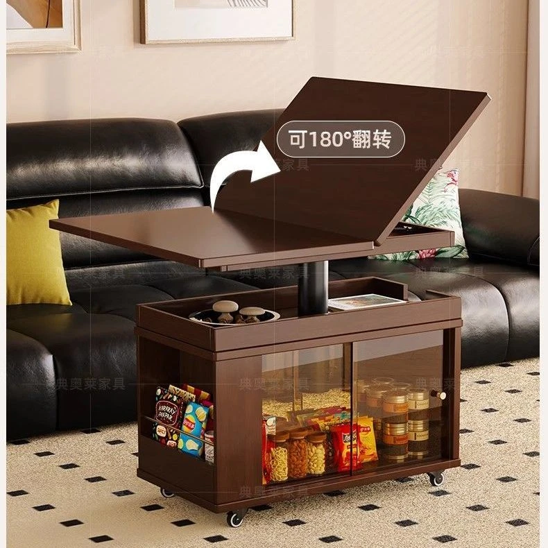 移动茶几家用实木升降沙发边柜多功能小户型客厅折叠小推车茶桌