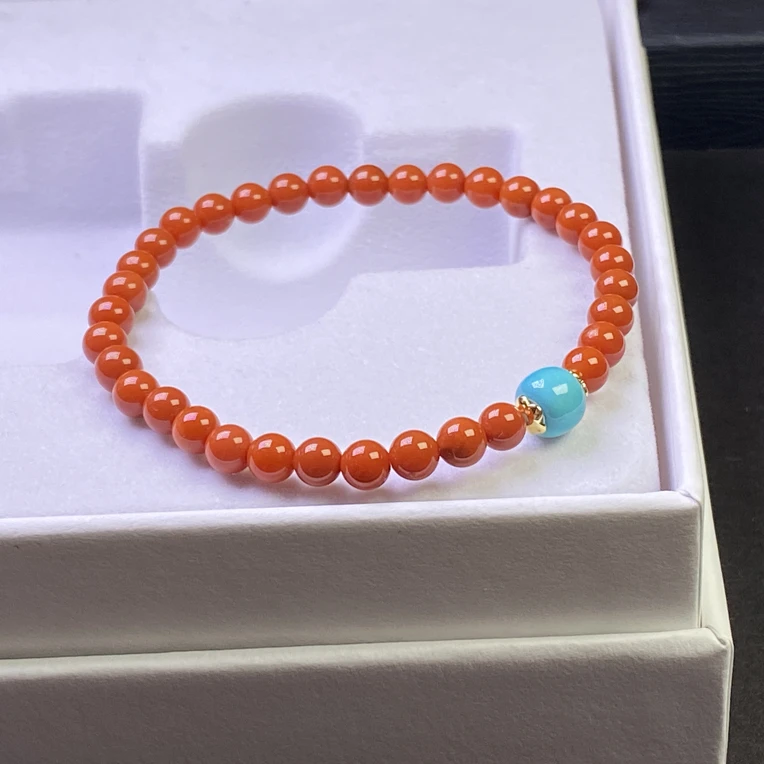 天然南红玛瑙搭配原矿绿松石老型单圈女士时尚简约百搭圈口15mm