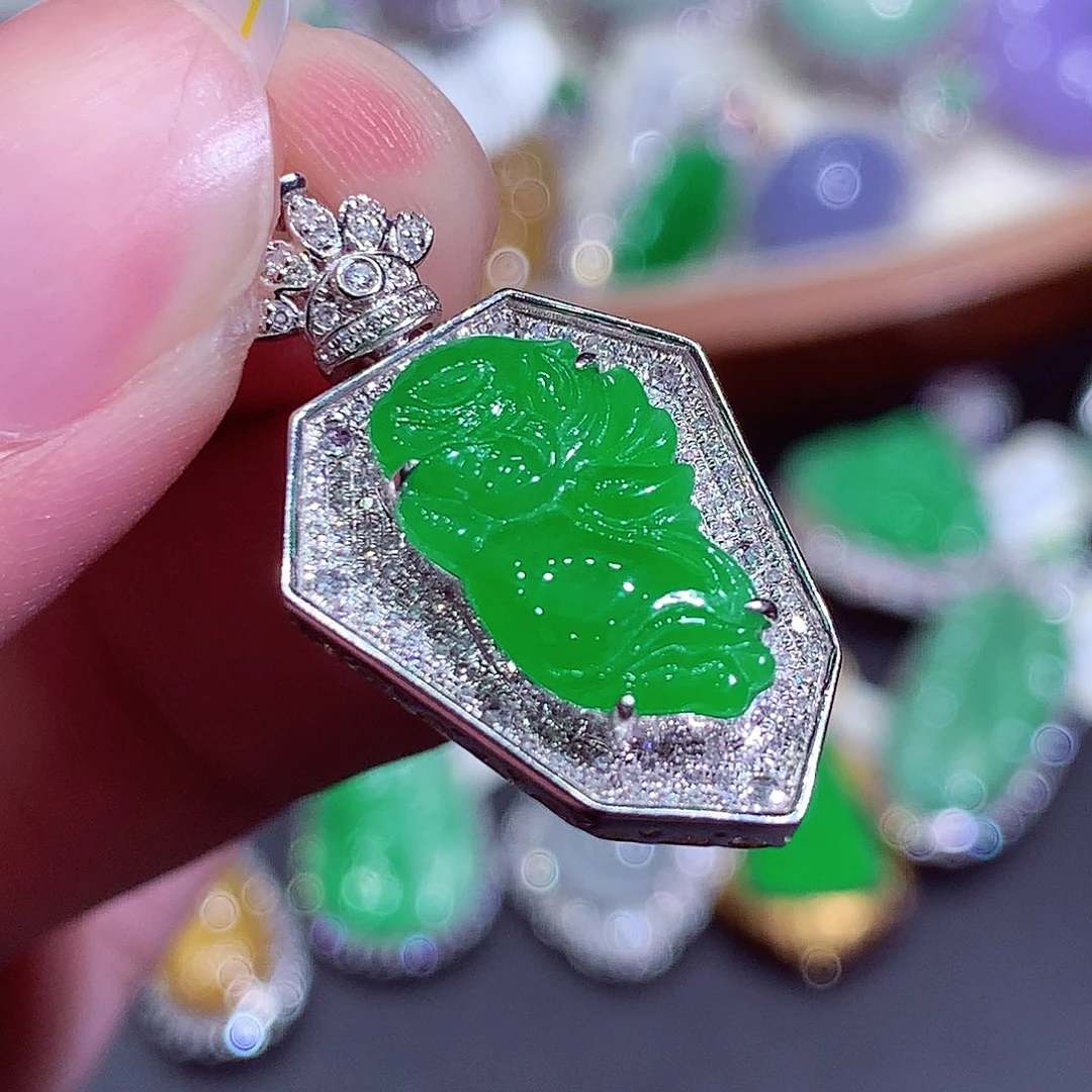 翡翠18K金镶嵌吊坠(不含链)