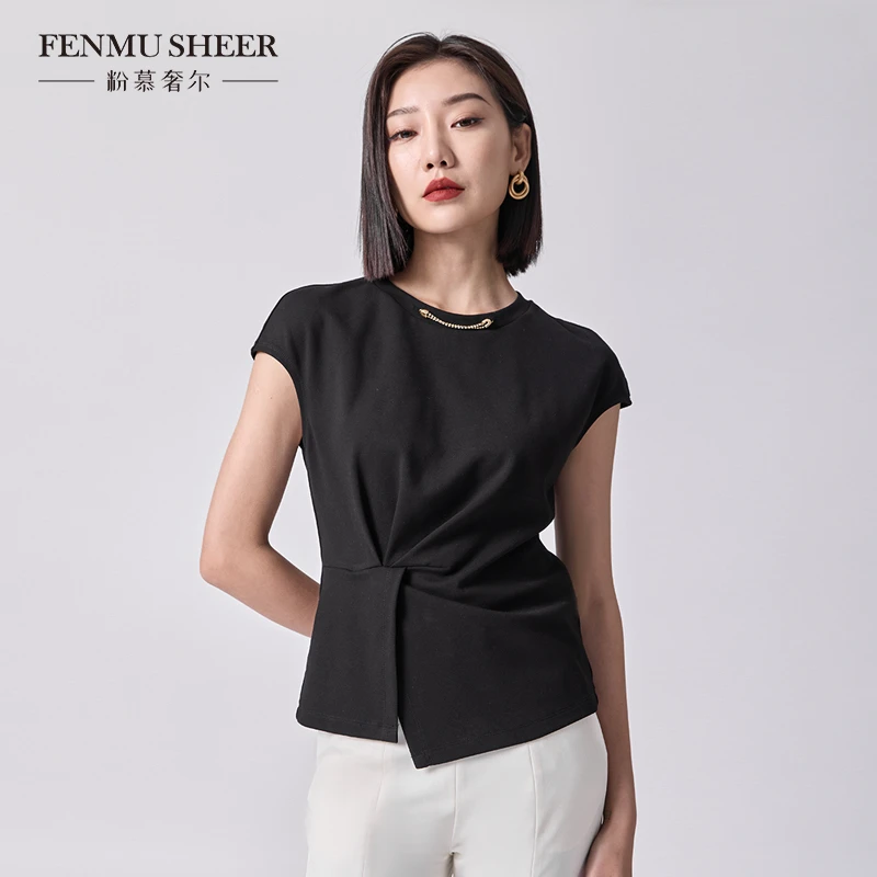 【小余专属】粉慕奢尔『别出心裁』扭褶T恤休闲收腰显瘦上衣G2116