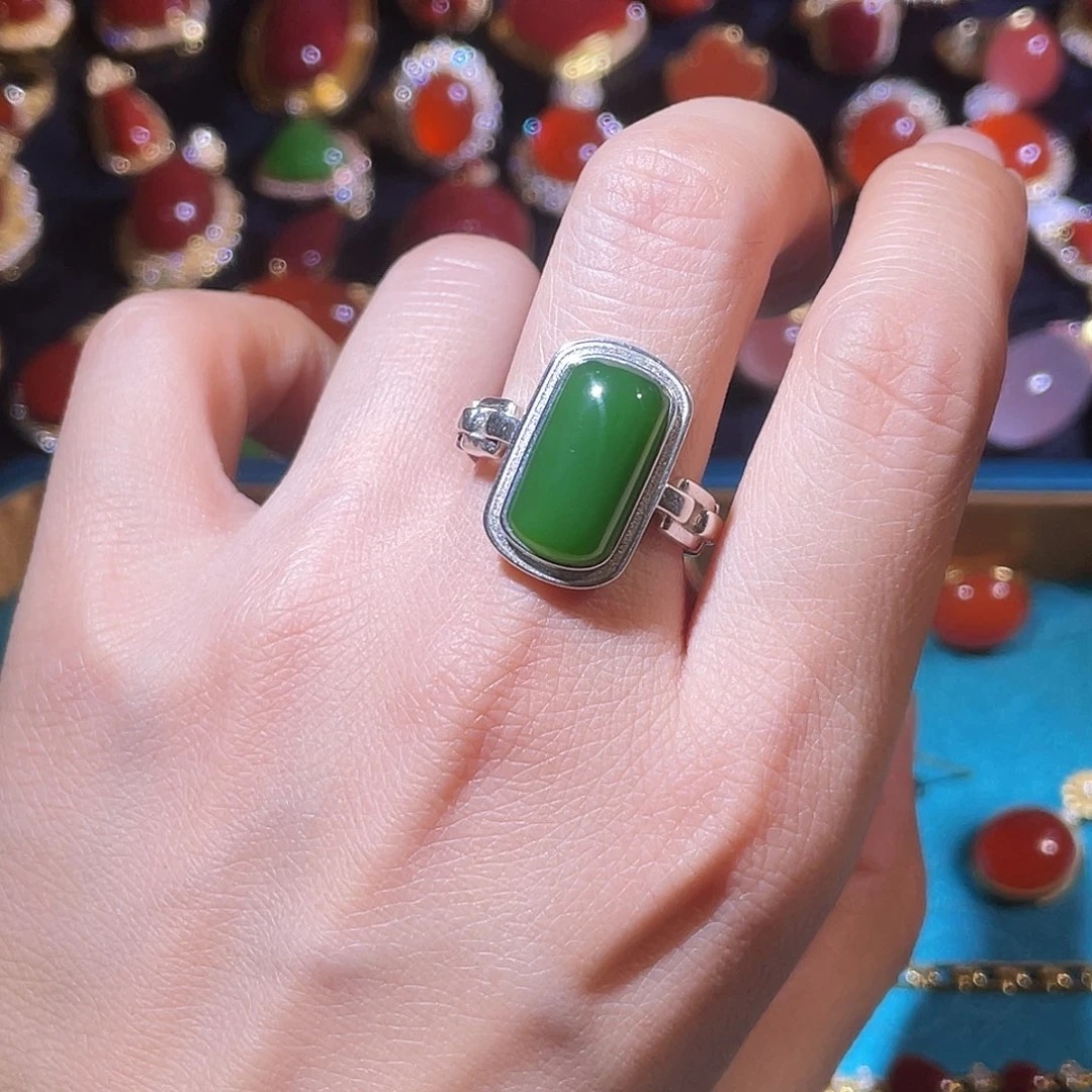 和田玉银S925镶嵌戒指