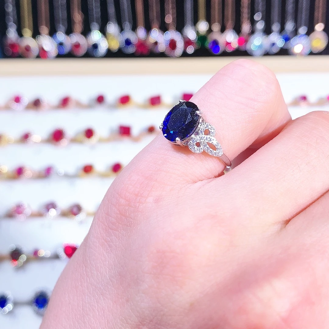 蓝宝石戒指银S925镶嵌