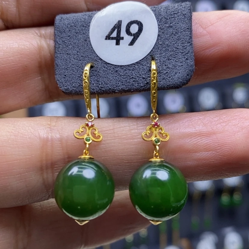 【闪购商品】和田玉耳饰18K金镶嵌11.9mm圆珠厚金耳饰