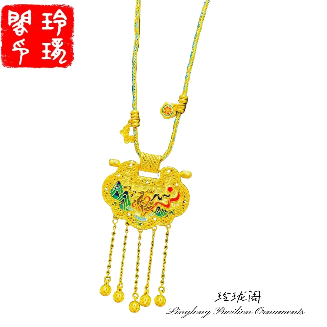 铜合金吊坠 一鹿平安吊坠手工国风编绳挂坠烧蓝坠链复古镶嵌项链