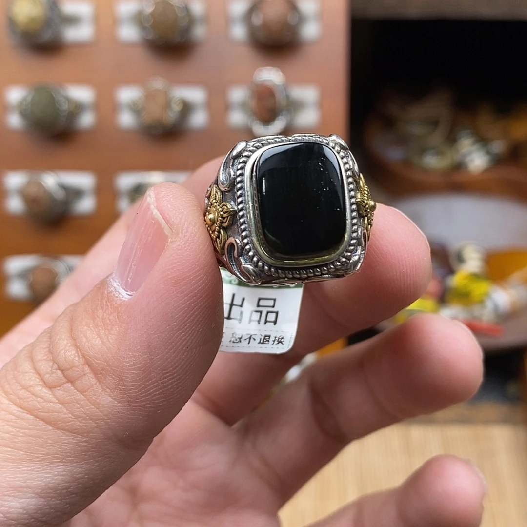 琥珀银S925镶嵌戒指