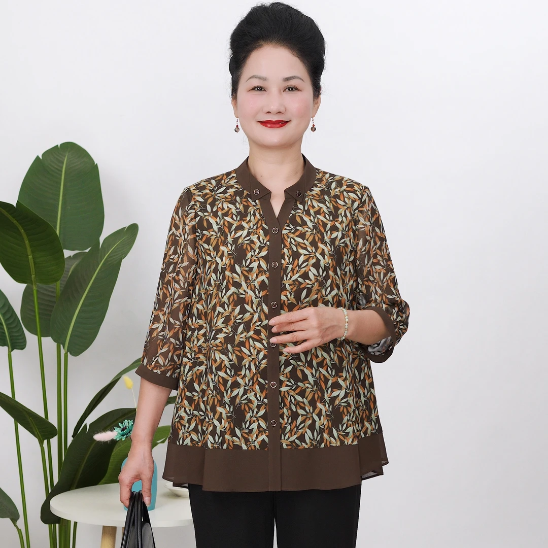 美学家洋气中年女装雪纺衫夏季新款大码宽松气质胖妈妈装BB25830