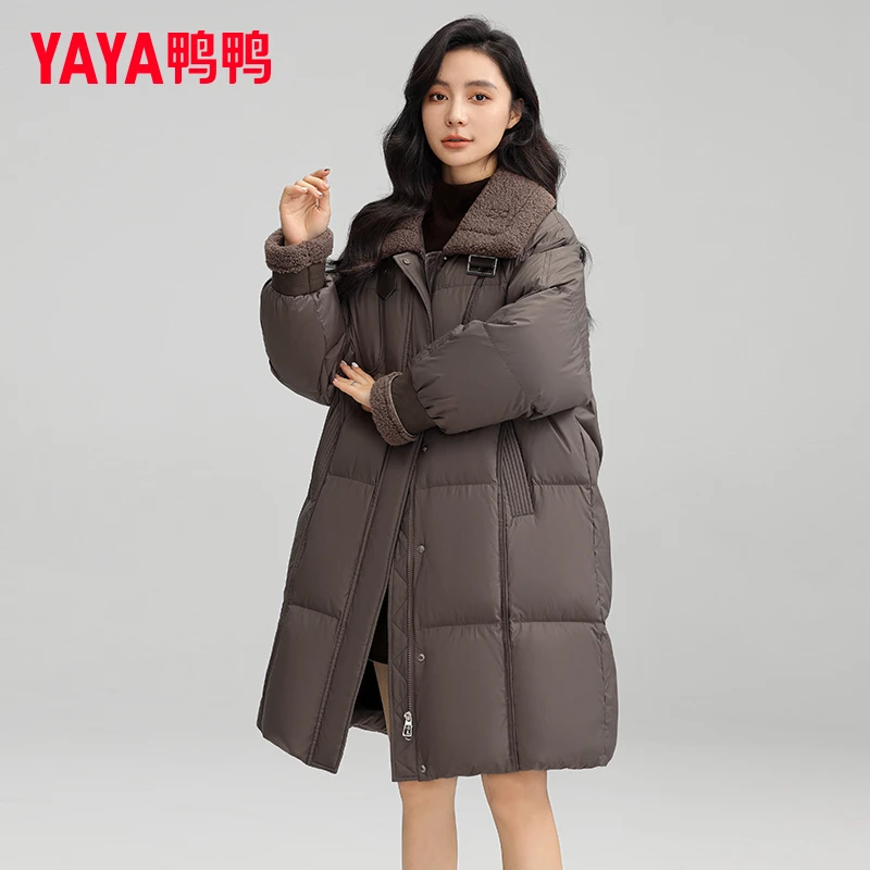 YAYA/鸭鸭中长款羽绒服2025年新款时尚百搭休闲时尚气质保暖外套