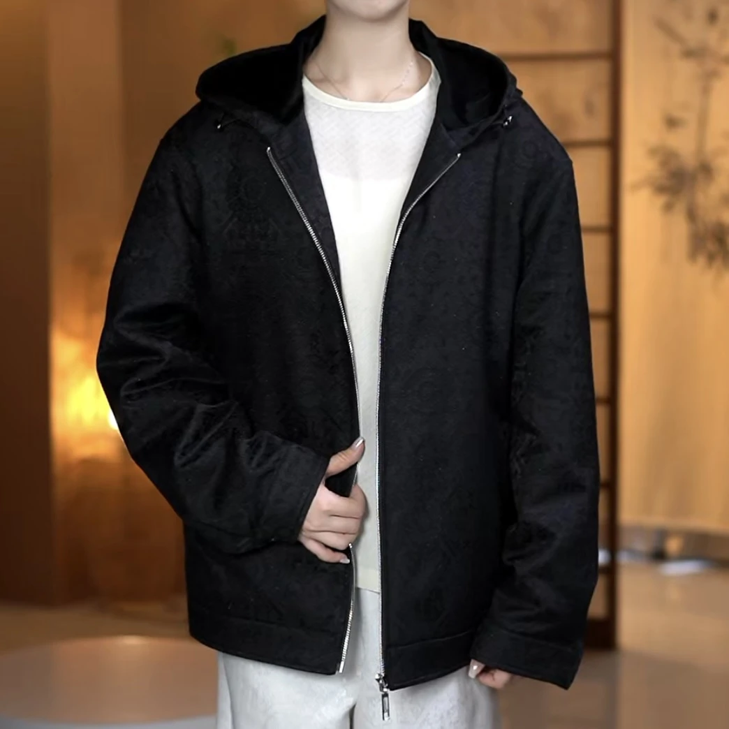 K678秋冬新款上久楷高端丝毛面料男士连帽可脱卸鹅绒服外套