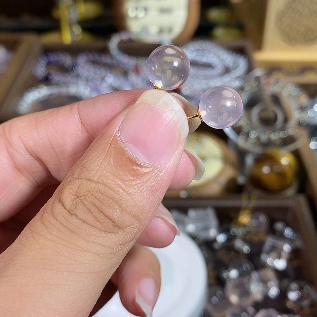 幸***草银S925镶嵌耳饰芙蓉石9.5mm耳钉