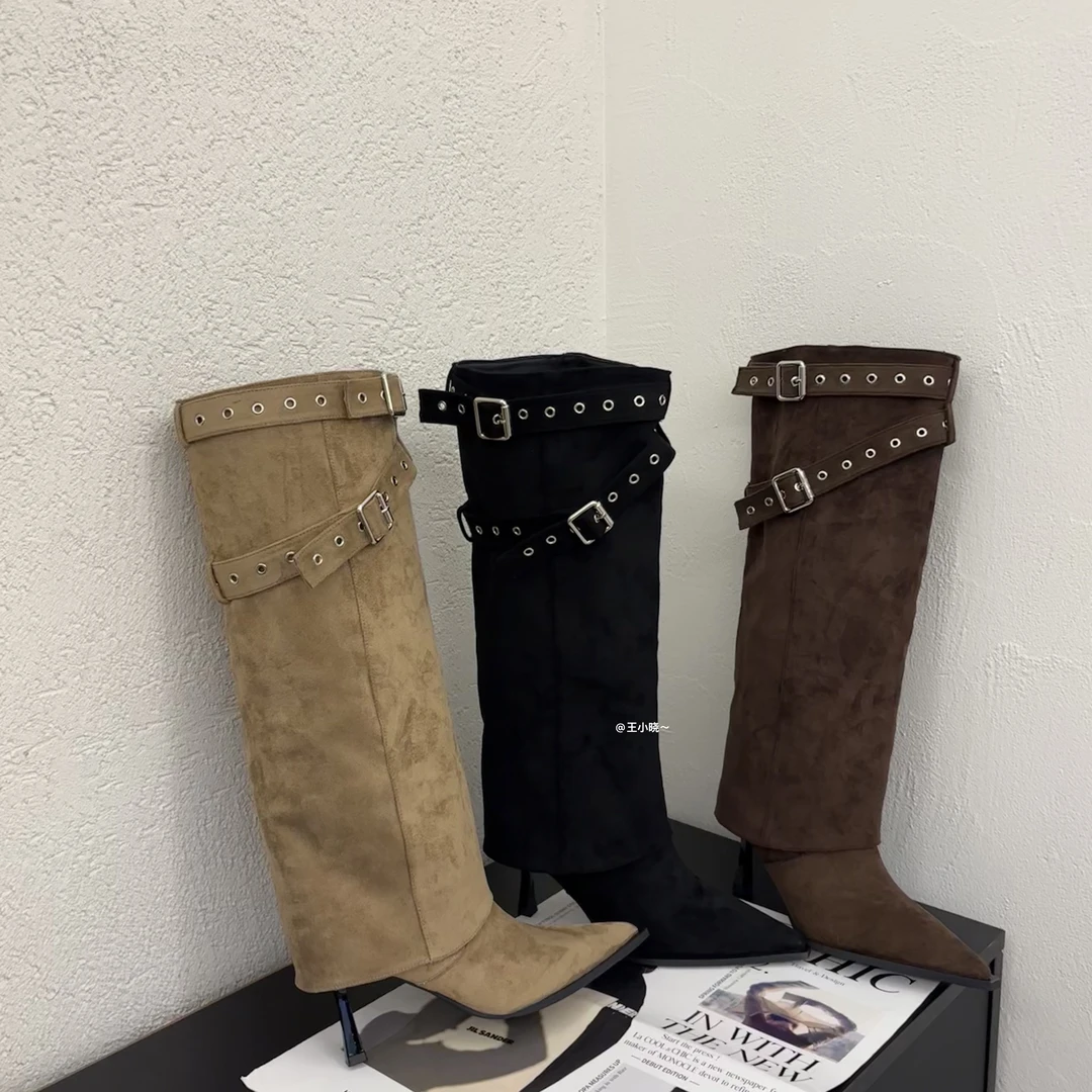 2025秋冬新款～不过膝酷酷百搭款尖头时装靴细跟高跟不累脚长筒靴