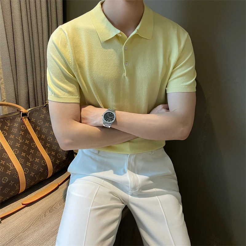 WUSHE物社【100%天丝】男士夏季老钱风短袖POLO衫休闲翻领针织T恤男
