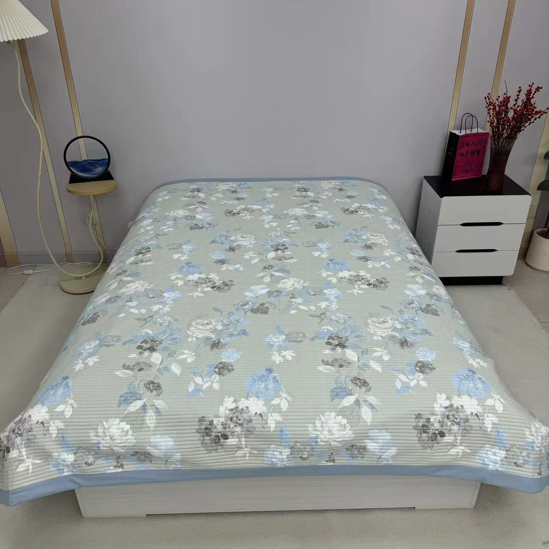 花开半夏200*230cm天丝软凉席夏季凉感床盖田园加厚双人软席防滑