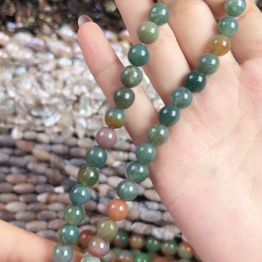 玛瑙/玉髓合金珠宝半成品b98水草玛瑙圆珠8mm一条