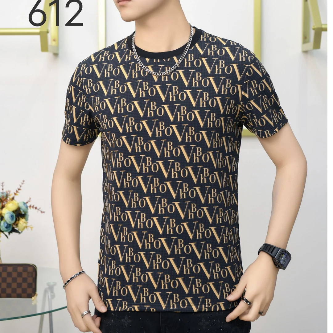 2025夏季男士冰丝时尚百搭轻奢短袖圆领半袖弹力个性体T恤修身612