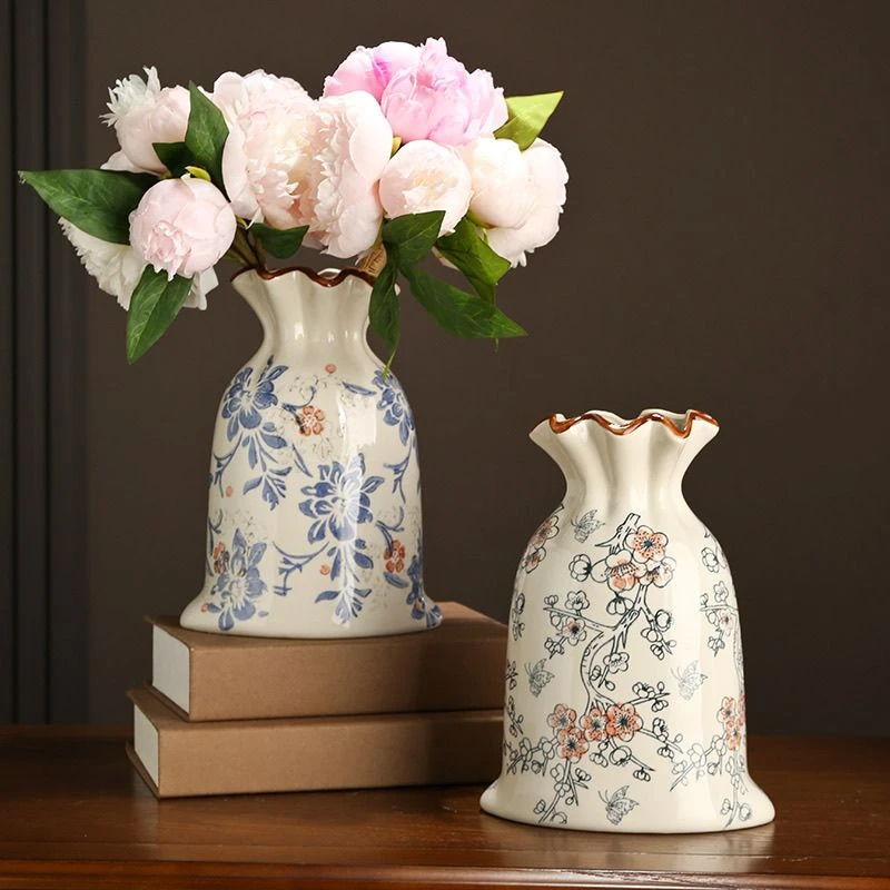 高级摆件青花青花瓷陶瓷中式家居花瓶复古客厅玄关鲜花插花装饰品