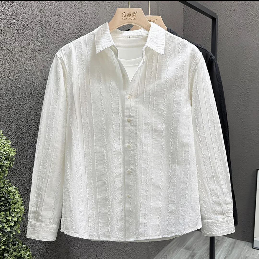 专柜品质轻奢日系条纹衬衫长袖男装帅气提花痞帅高级感衬衣外套潮