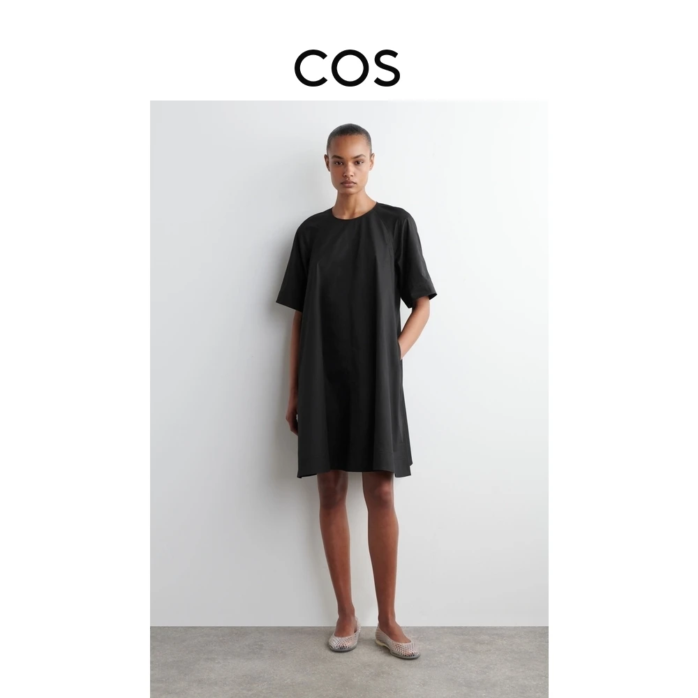 COS女装 休闲系带黑色圆领通勤A字连衣裙2025夏季新品1283854001
