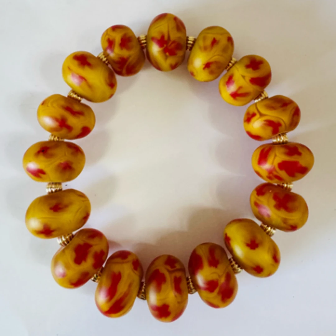 博山老琉璃富贵黄水墨手串