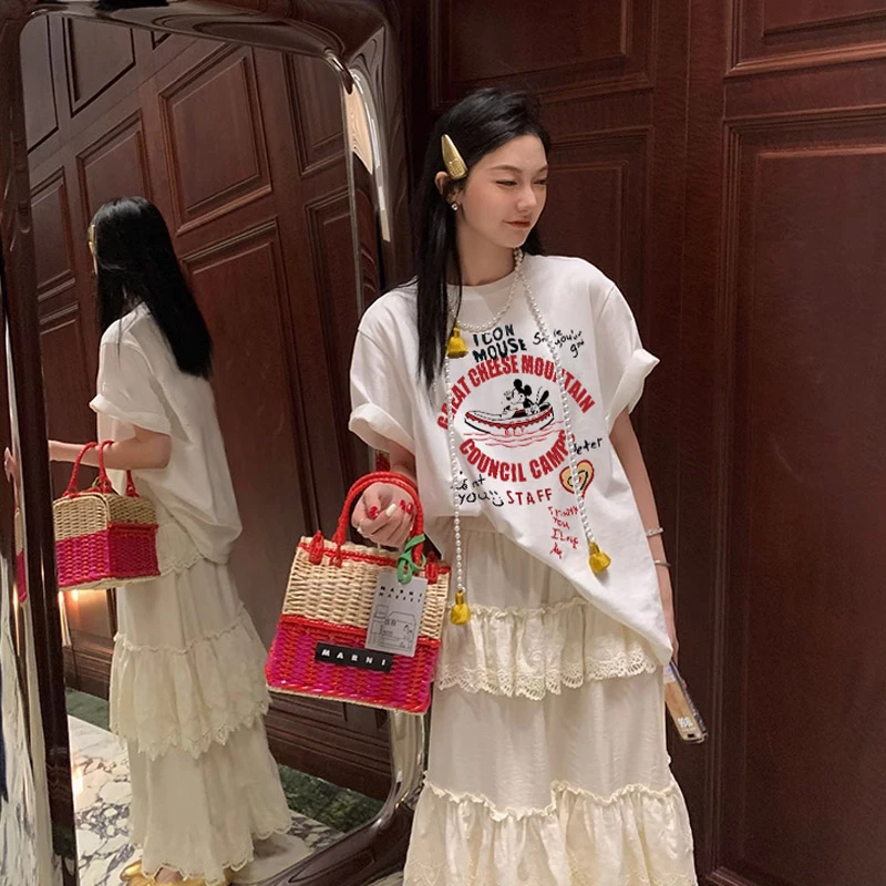 港风ins米奇潮牌百搭t恤上衣洋气女装纯棉短袖休闲情侣装高级半袖