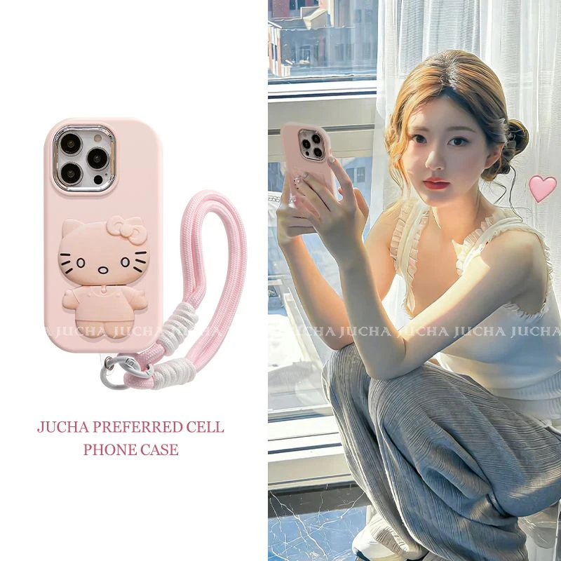 kt猫支架适用苹果16pro手机壳女款opporeno14高端vivos30粉色荣耀