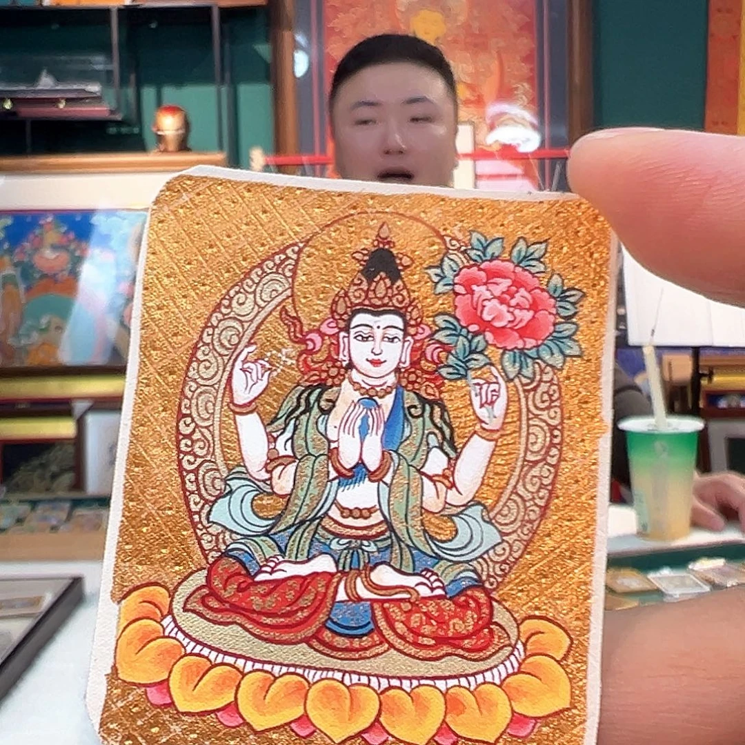 吊坠四臂观观纯手绘唐卡