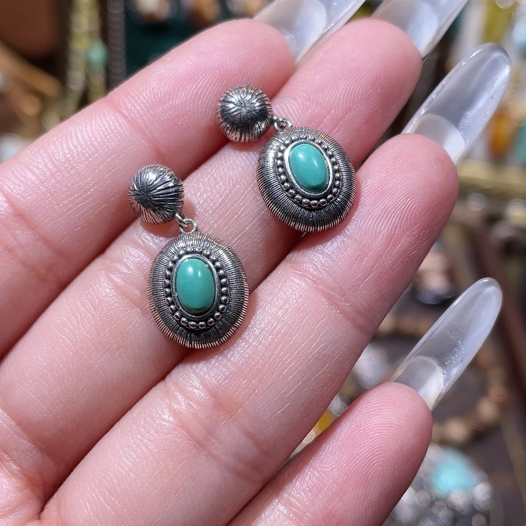 绿松石银S925镶嵌耳饰耳坠