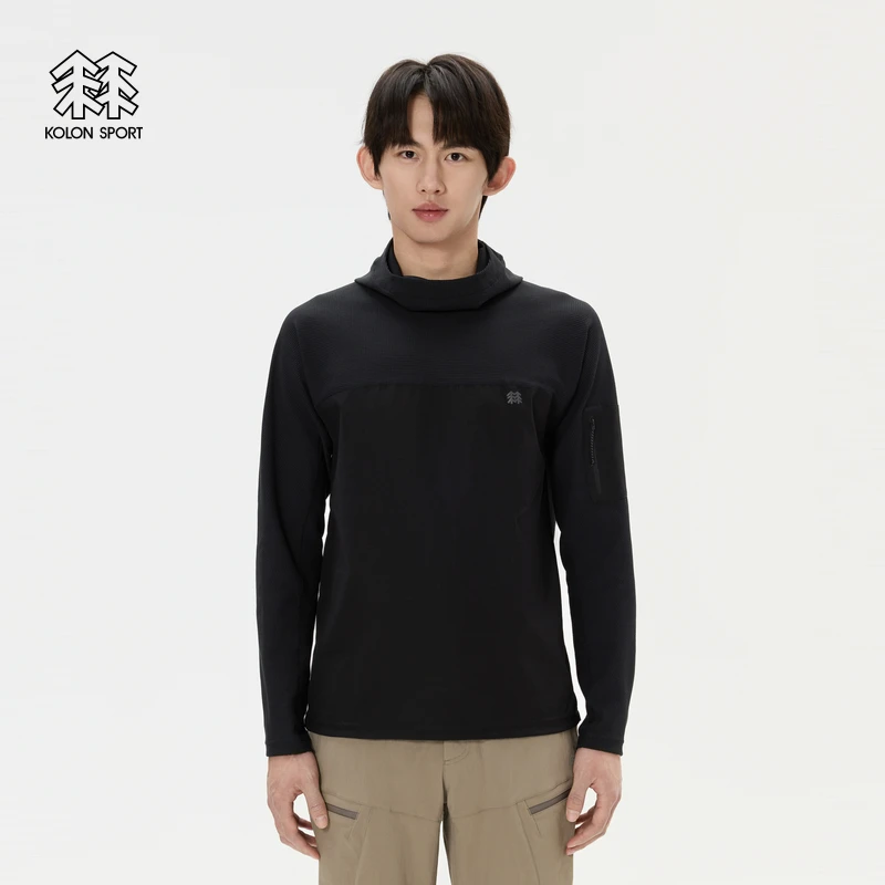 KOLON SPORT可隆男士连帽卫衣弹性针织拉链袋运动上衣户外休闲衣