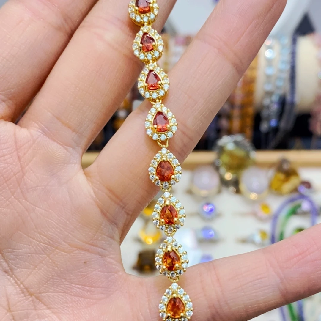 彩色蓝宝石手链银S925镶嵌山*