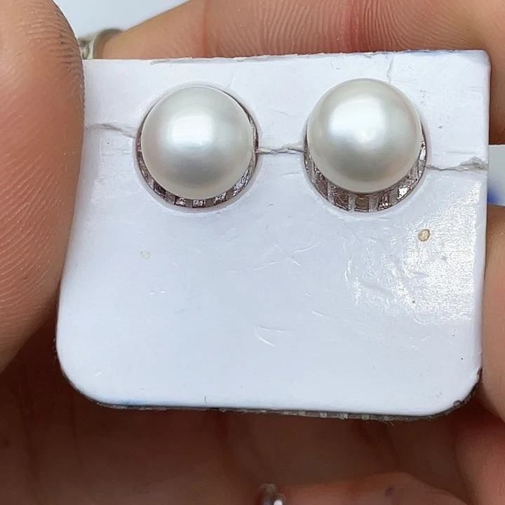 海水珍珠耳饰银S925镶嵌C***?