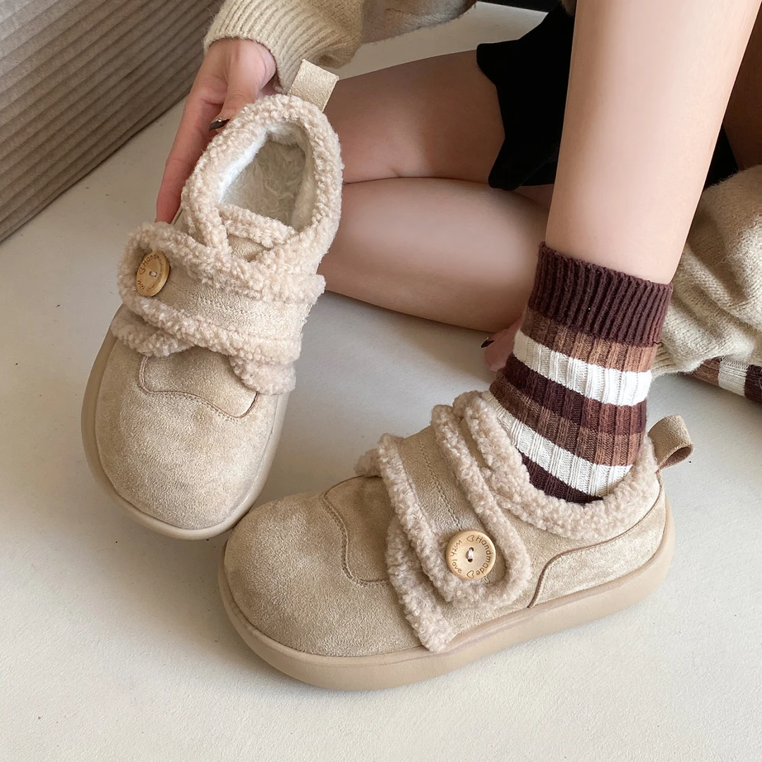 厚底加绒勃肯雪地靴女2025新款冬季加厚低帮保暖乐福毛毛东北棉鞋