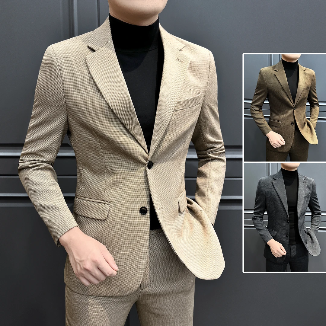 英伦风休闲西装外套男款2025新款爆款痞帅高级感男装男士西服套装