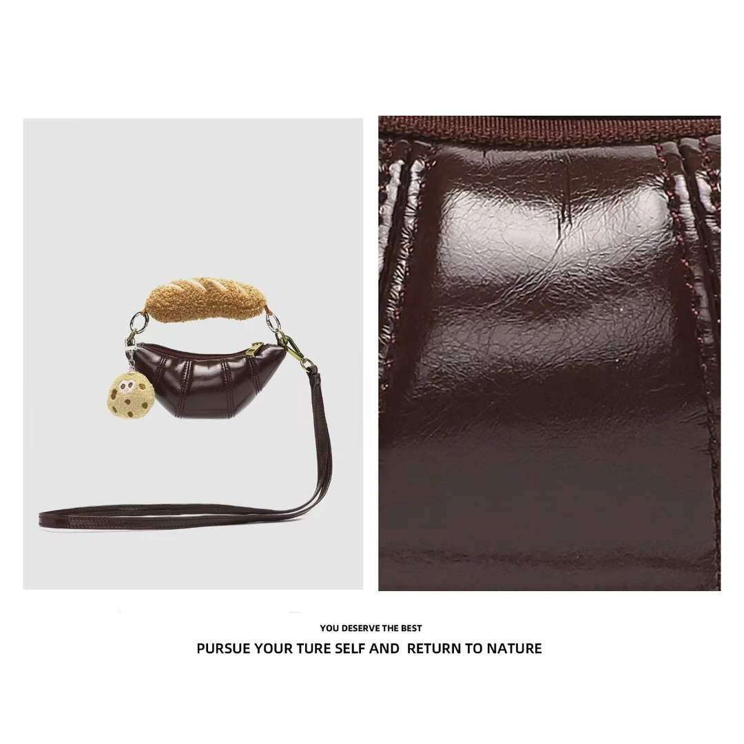 新款百搭小众设计感手提迷你棕色面包牛角包【不可放手机】888