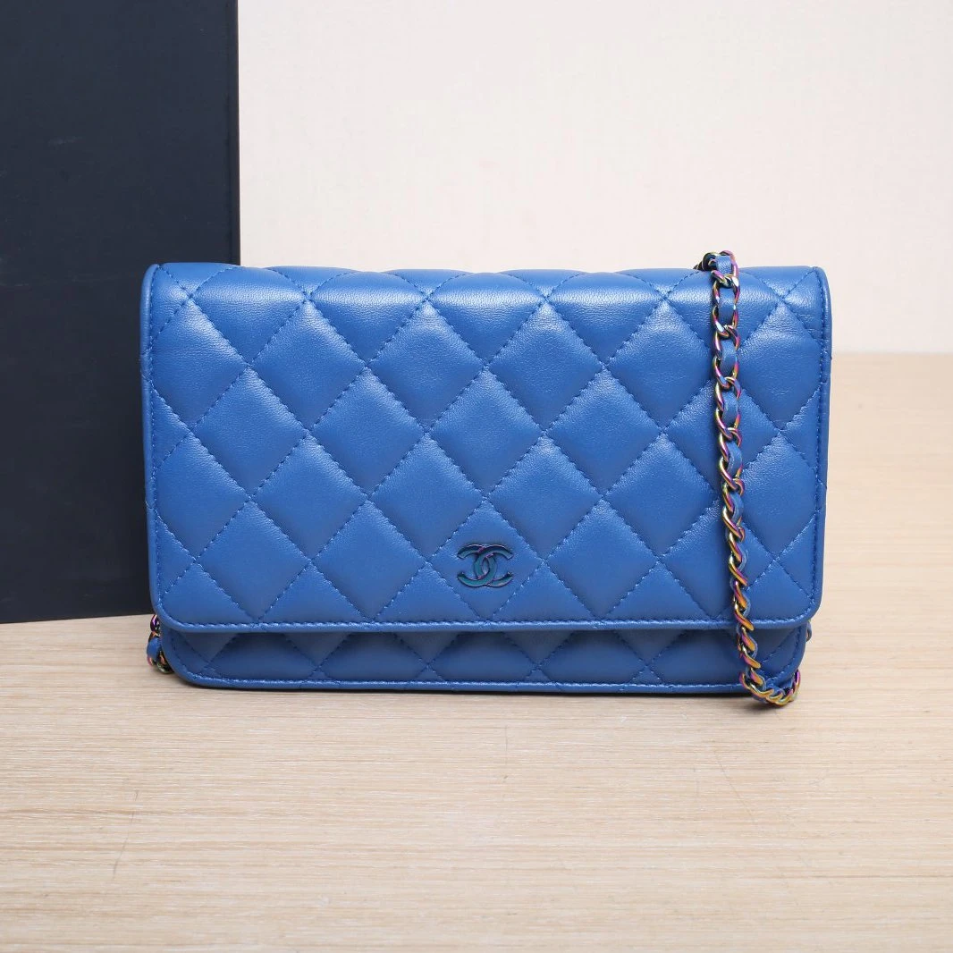 99新 Chanel/香奈儿 【娇】CF WOC 19 蓝色皮革S30开幻彩扣 172250