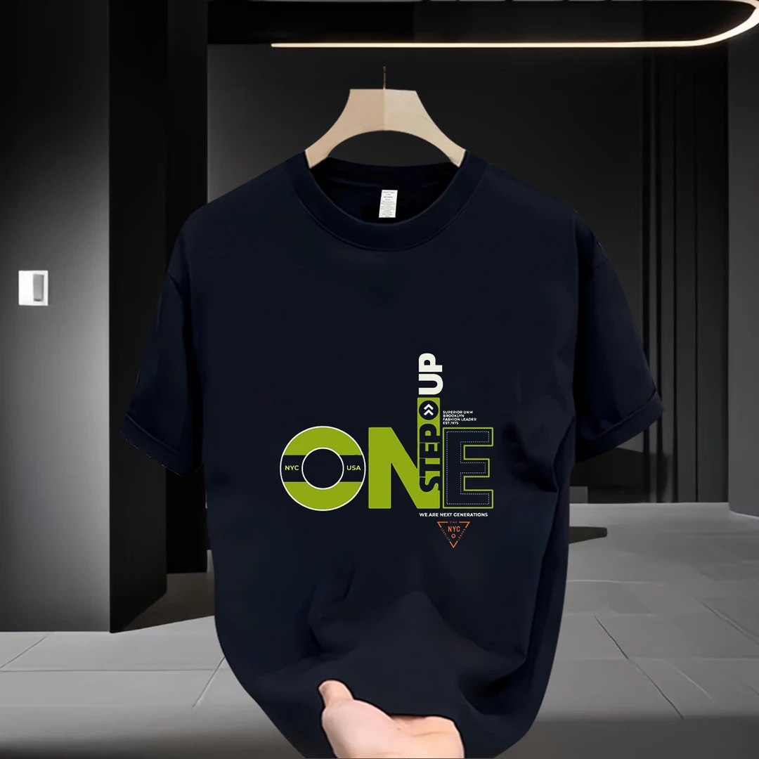 重磅男士2025夏季短袖纯棉T恤新款时尚休闲宽松百搭圆领大码上衣