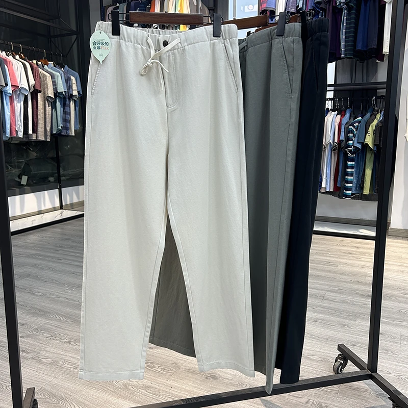 棉麻混纺宽松直筒抽绳男裤春季阔腿时尚长裤裤子Y5T0042