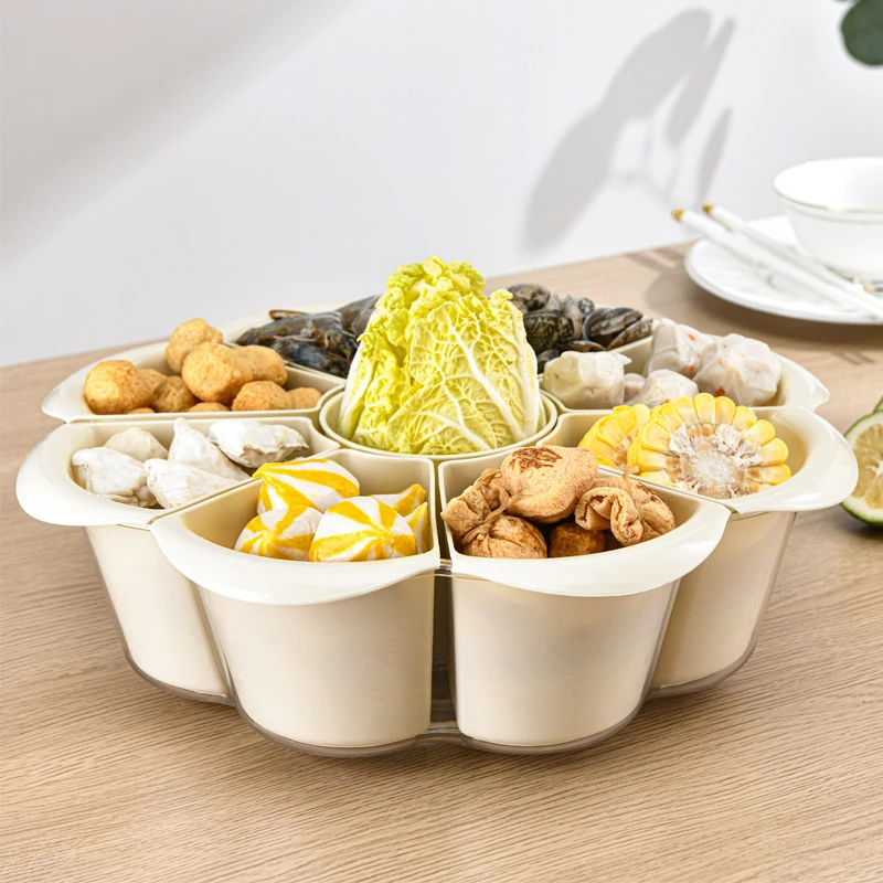 新款火锅拼盘沥水篮多分格家用可旋转塑料水果盘洗菜篮蔬菜配菜盘