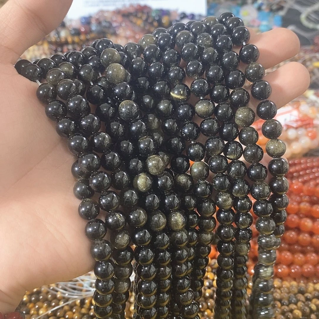 玛瑙/玉髓合金珠宝半成品一条天然8mm金曜圆珠