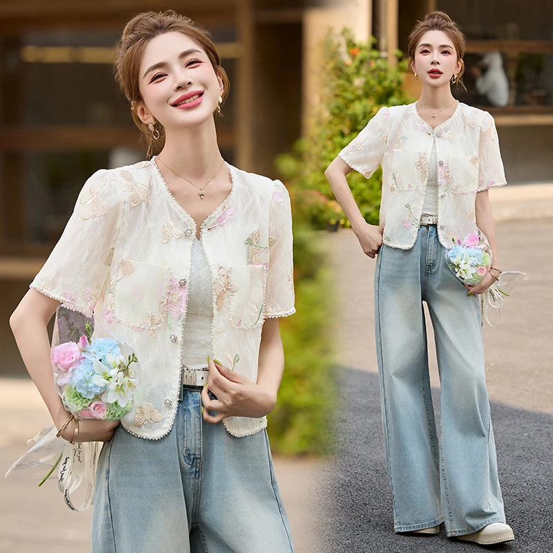 新中式国风复古刺绣外套女2025年夏季新款小个子气质减龄短款上衣