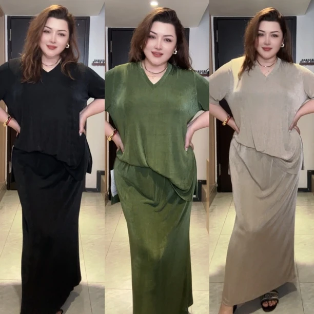 （乌鲁木齐发货）6089短袖上衣搭配半身裙气质显瘦休闲套装夏季