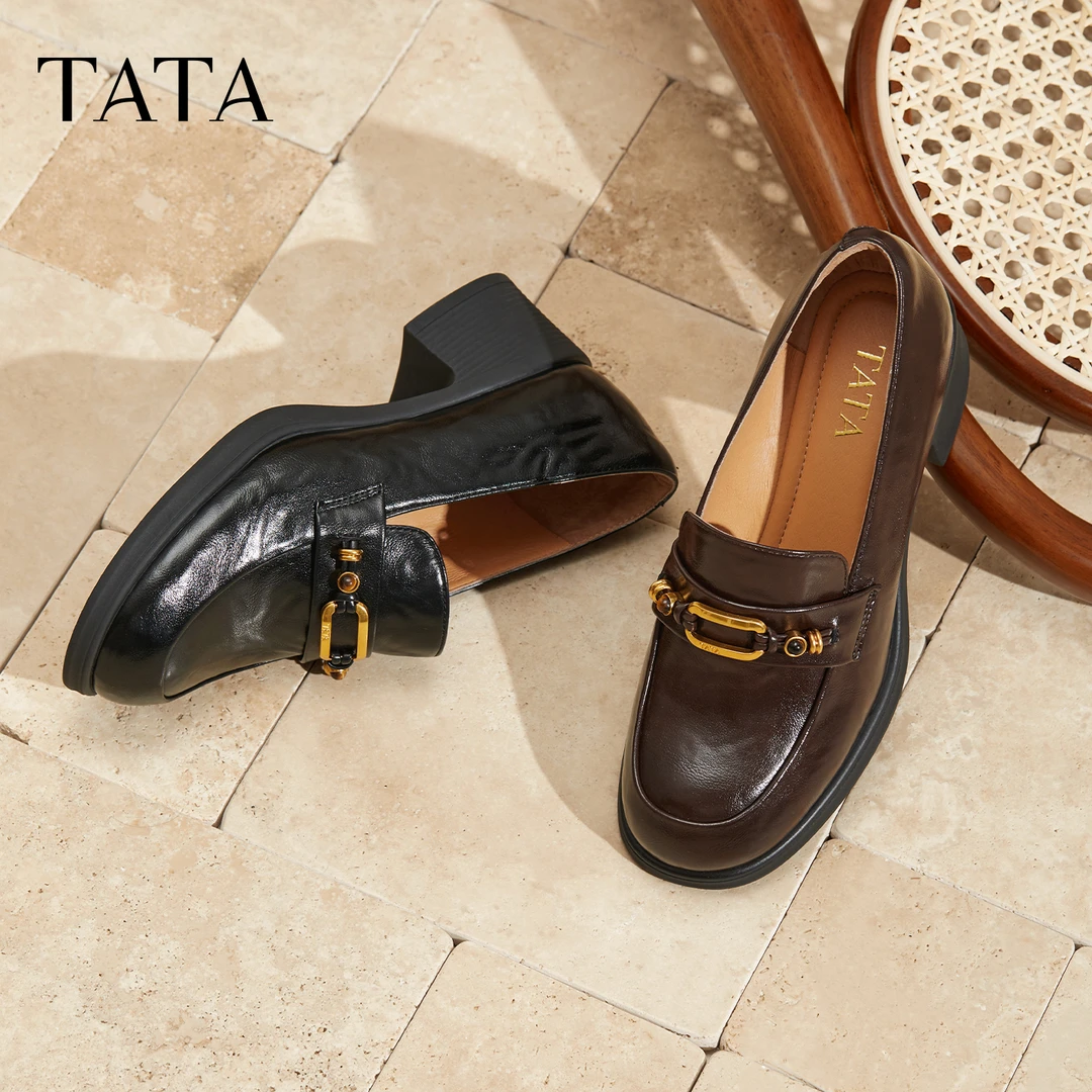 【琥珀流光】TATA他她女鞋2025秋时尚百搭女乐福鞋新圆头鞋WCNA6CA5