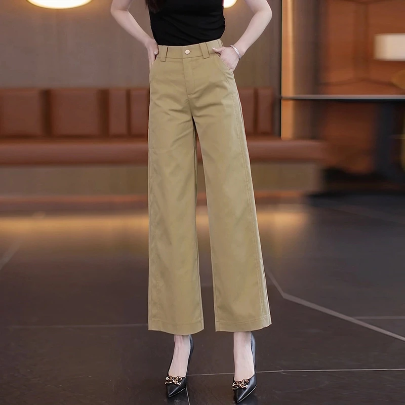 天丝棉窄版阔腿裤女士2025夏季新款高腰垂感小个子九分休闲直筒裤